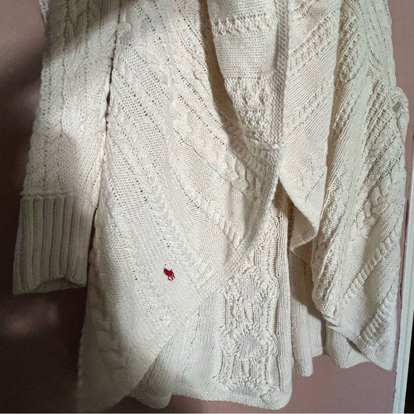 Ralph Lauren women’s cream cardigan open knit waterfall sailor collar sweater XL - Picture 9 of 14